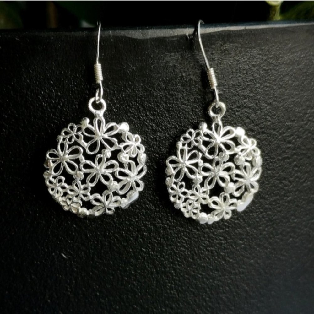 Filigree Flower Lace Earrings In Sterling Silver